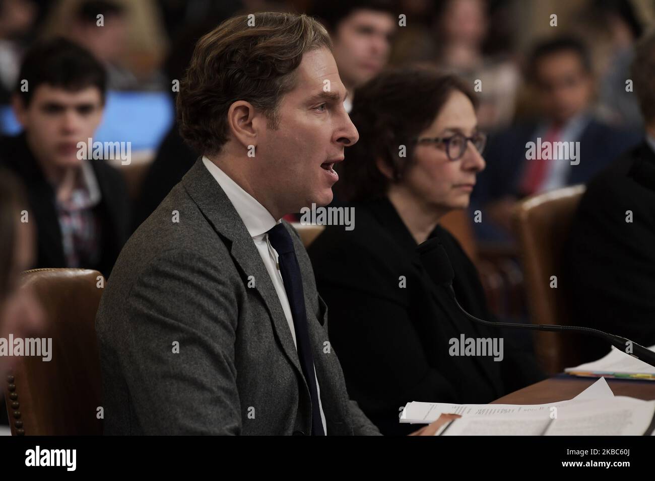 Laws Professors (left to right) Noah Feldman, Pamela S. Karlan testify today Wednesday 04, 2019 during a hearing of the House Judiciary Committee, as part of the Donald Trump impeachment inquiry, Longworth Building in Washington DC. (Photo by Lenin Nolly/NurPhoto) Stock Photo