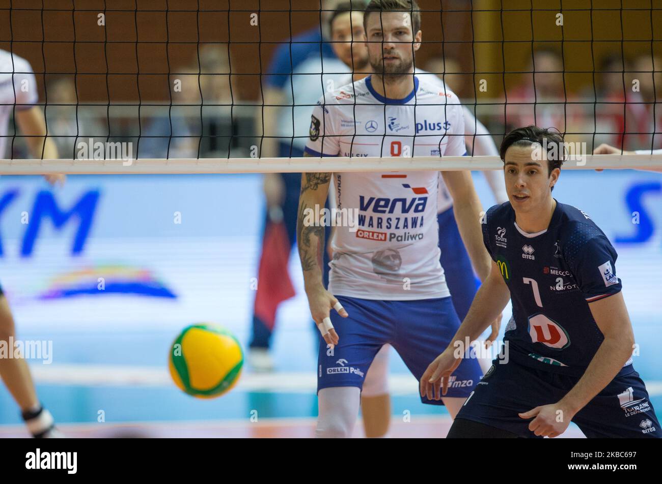 Andrzej Wrona,Angel Trinidad de Haro (Tours) during the CEV Champions League Volley match between Verva Warsaw Orlen Paliwa v Tours VB, in Warsaw, Poland, on December 12, 2019. (Photo by Foto Olimpik/NurPhoto) Stock Photo