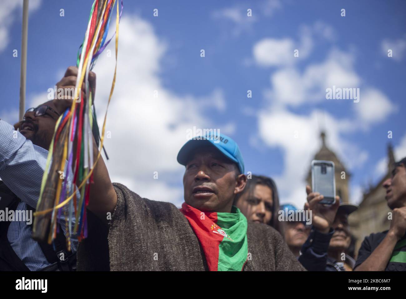 Indigenous depth of Cauca in the third national strike in the city of Bogota, Colombia, on 4 December 2019. This is the third national strike in two weeks amid ongoing protests against social, security and economic policies of President Ivan Duque. Five people have died in connection with the protests since November 21. (Photo by Daniel Garzon Herazo/NurPhoto) Stock Photo