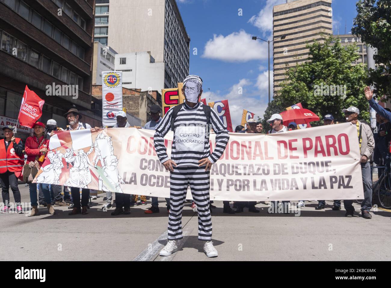 People march in the third national strike in the city of Bogota, Colombia, on 4 December 2019. This is the third national strike in two weeks amid ongoing protests against social, security and economic policies of President Ivan Duque. Five people have died in connection with the protests since November 21. (Photo by Daniel Garzon Herazo/NurPhoto) Stock Photo