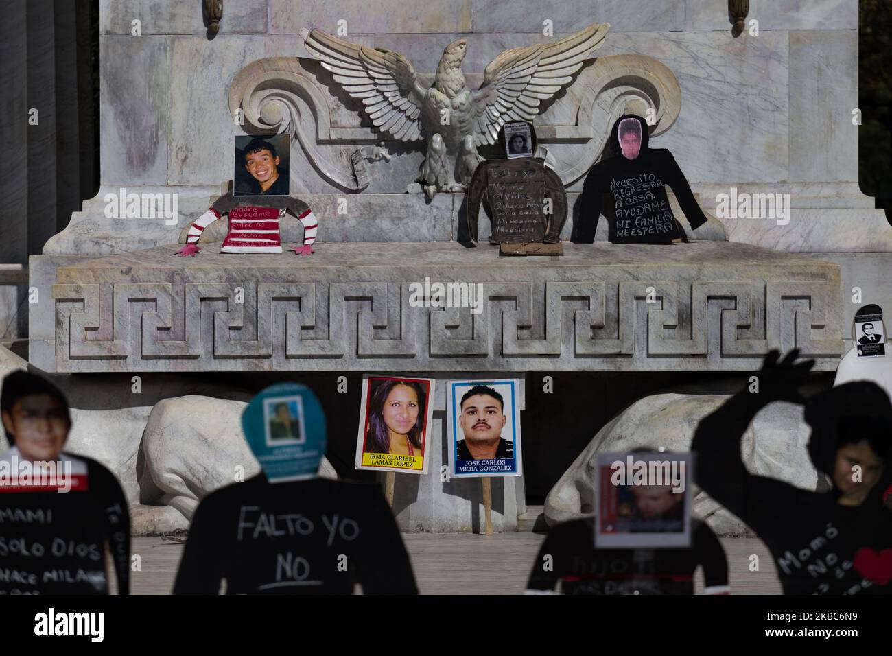 Relatives of missing persons who are part of the Search in Life for Our Disappeared National Network, carried out a protest at the Benito Juarez Hemicycle in Mexico City. December 4th, 2019. (Photo by Cristian Leyva/NurPhoto) Stock Photo