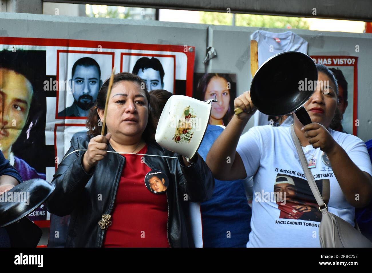 Relatives of missing victims made a protest called Cacerolazo to listen to victims outside the premises of the General Prosecutor of the Republic of Mexico As part of the ''National Search Day'' on December 5, 2019 in Mexico City, Mexico. (Photo by Eyepix/NurPhoto) Stock Photo