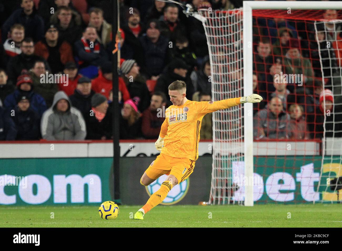 Dean Henderson of Sheffield United during the Premier League match between Sheffield United and Newcastle United at Bramall Lane, Sheffield on Thursday 5th December 2019. (Photo by Mark Fletcher/MI News/NurPhoto) Stock Photo