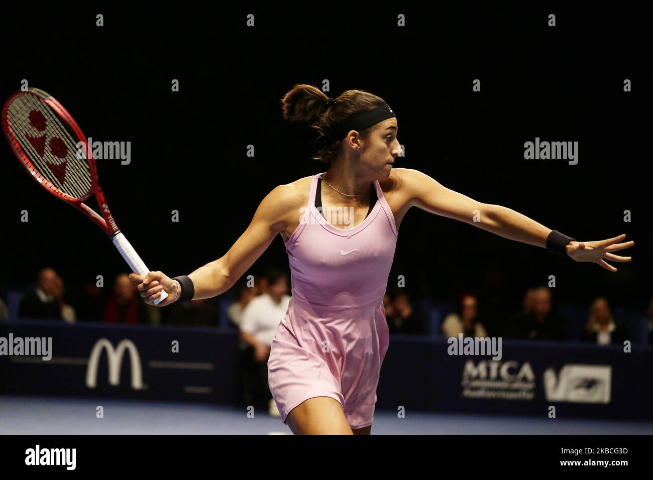 Caroline Garcia during her match against Aliaksandra Sasnovich in the women singles final of the Caen Open tournament on 9 December 2019 in Caen, France. (Photo by Ibrahim Ezzat/NurPhoto) Stock Photo