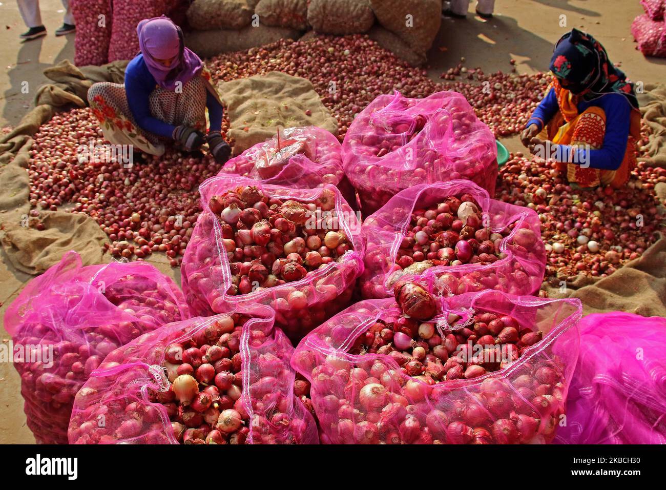 Women workers sort onions hi-res stock photography and images - Alamy