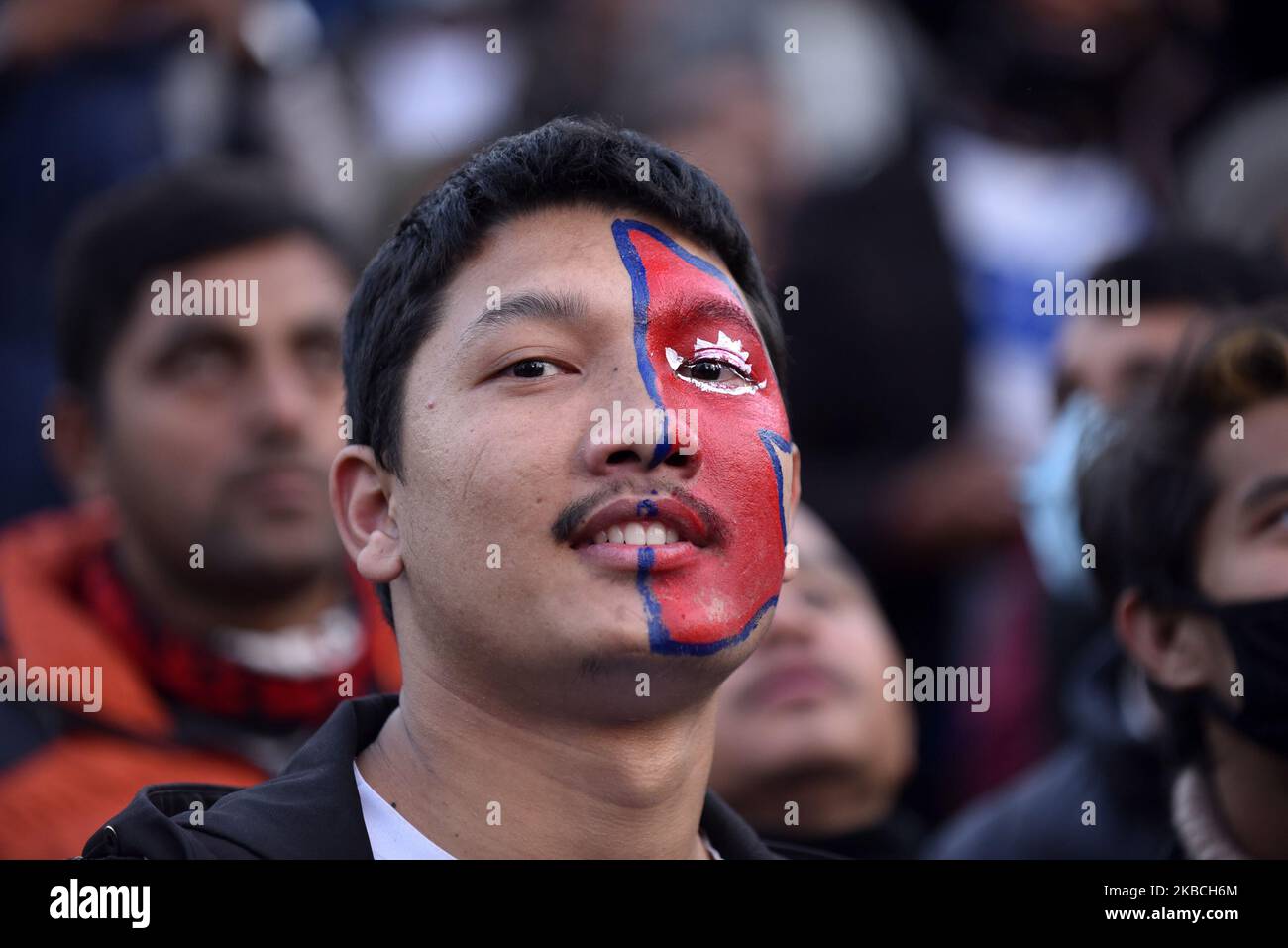 Nepali Football Fans and supporters arrive with National Flag face