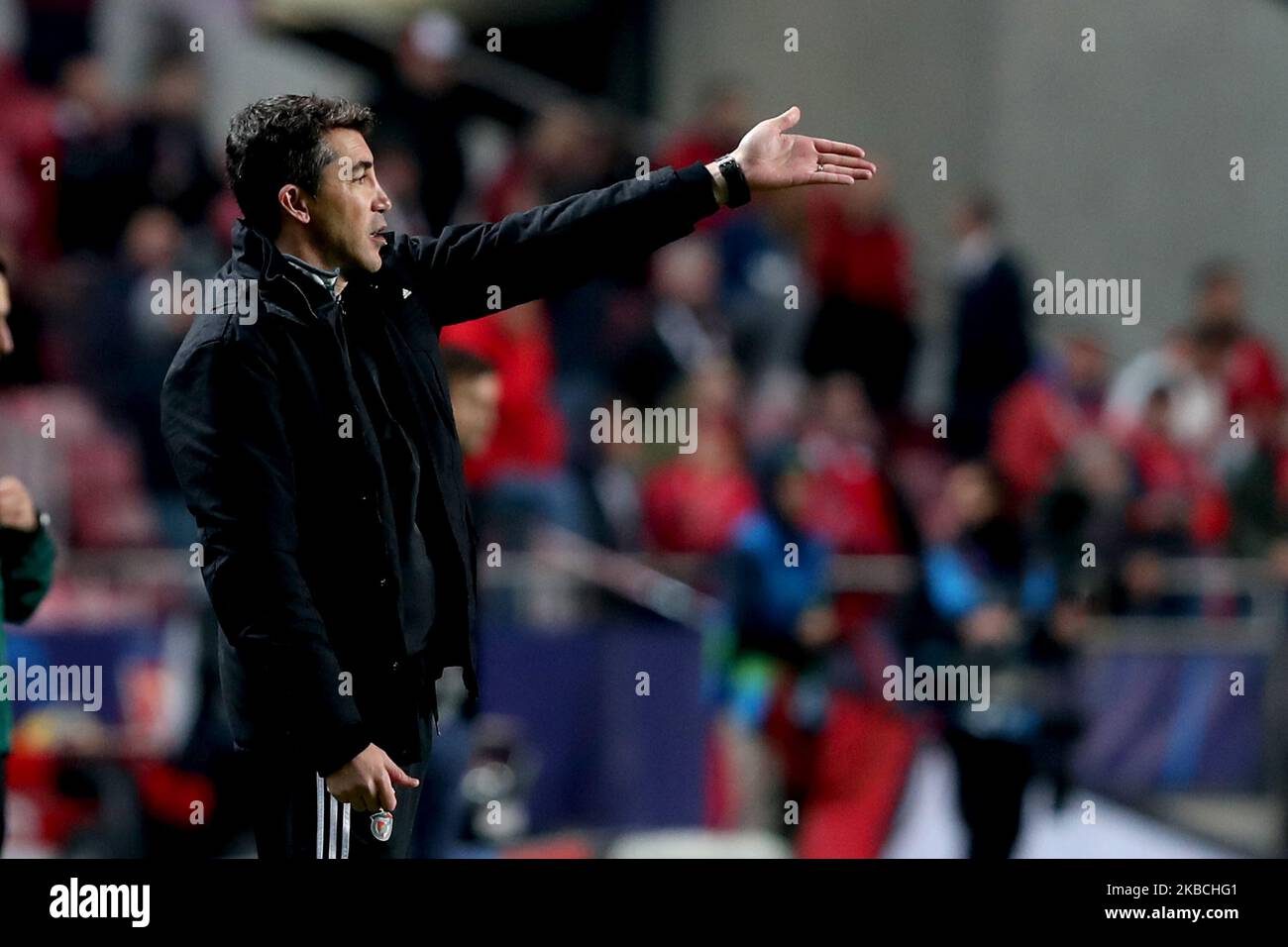 Benfica's head coach Bruno Lage gestures during the UEFA Champions League Group G football match between SL Benfica and FC Zenit at the Luz stadium in Lisbon, Portugal on December 10, 2019. (Photo by Pedro FiÃºza/NurPhoto) Stock Photo