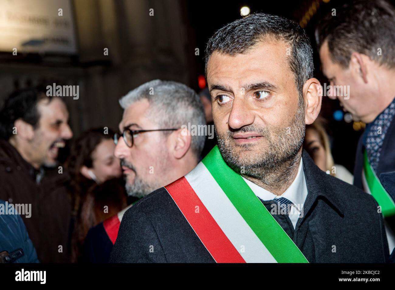 Antonio Decaro, Mayor of Bari, attends during the march 'L'odio NON HA Futuro' on December 10 2019 in Milan, Italy. More than 600 mayors and councillors joined the procession that crossed the entire Piazza del Duomo in Milan and ended in Piazza della Scala where Liliana Segre spoke for a public intervention against the hatred that is increasing in Italy and Europe. (Photo by Mairo Cinquetti/NurPhoto) Stock Photo