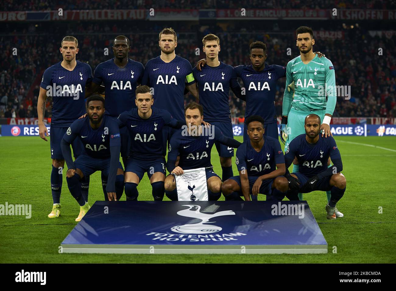 Tottenham line up (L-R) Toby Alderweireld, Moussa Sissoko, Eric Dier, Juan Foyth, Ryan Sessegnon, Paulo Gazzaniga, Danny Rose, Giovani Lo Celso, Christian Eriksen, Kyle Walker-Peters, Lucas Moura during the UEFA Champions League group B match between Bayern Muenchen and Tottenham Hotspur at Allianz Arena on December 11, 2019 in Munich, Germany. (Photo by Jose Breton/Pics Action/NurPhoto) Stock Photo