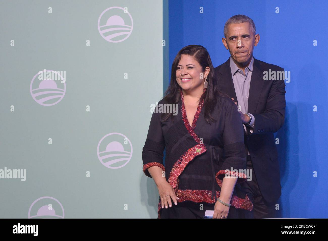 Former U.S. President Barack Obama (R) and his half-sister Maya Soetoro-ng (L) attend an Obama Foundation event in Kuala Lumpur, Malaysia, 13 December 2019. Obama and his wife Michelle are in Kuala Lumpur for the inaugural Leaders: Asia-Pacific conference, focused on promoting women's education in the region. (Photo by Zahim Mohd/NurPhoto) Stock Photo