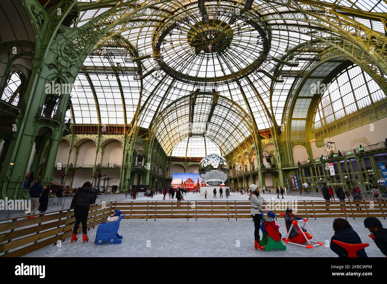 During the Christmas holidays, the Grand Palais welcomes in Paris the largest ice rink - indoor Ephemeral - in the world on December 13, 2019, in Paris, France. (Photo by Daniel Pier/NurPhoto) Stock Photo
