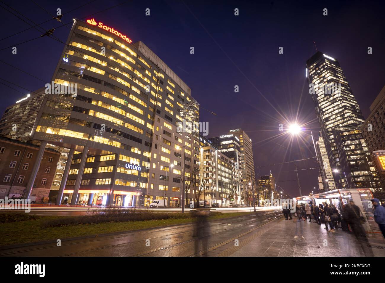 Traffic is seen on the Rondo ONZ in central Warsaw, Poland on December 13, 2019. Poland is the only country not taking part in the EU climate goal set for 2050. Last Friday EC leader Ursual Von Der Leyen pushed through a 100 billion Euro investment plan for net-zero greenhouse gas emissions by mid-century for all 27 nations except Poland which still relies on coal for 80 percent of it's energy delivery (Photo by Jaap Arriens/NurPhoto) Stock Photo