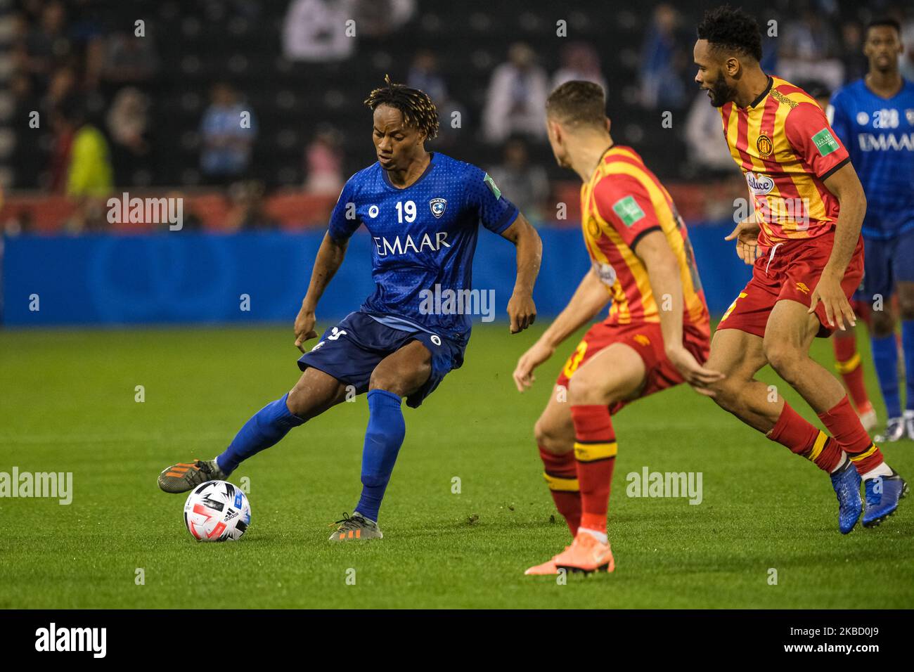 Andre Carrillo of Al Hilal on the ball during the FIFA Club World Cup 2nd round match between Al Hilal and Esperance Sportive de Tunis at Jassim Bin Hamad Stadium on December 14, 2019 in Doha, Qatar. (Photo by Simon Holmes/NurPhoto) Stock Photo