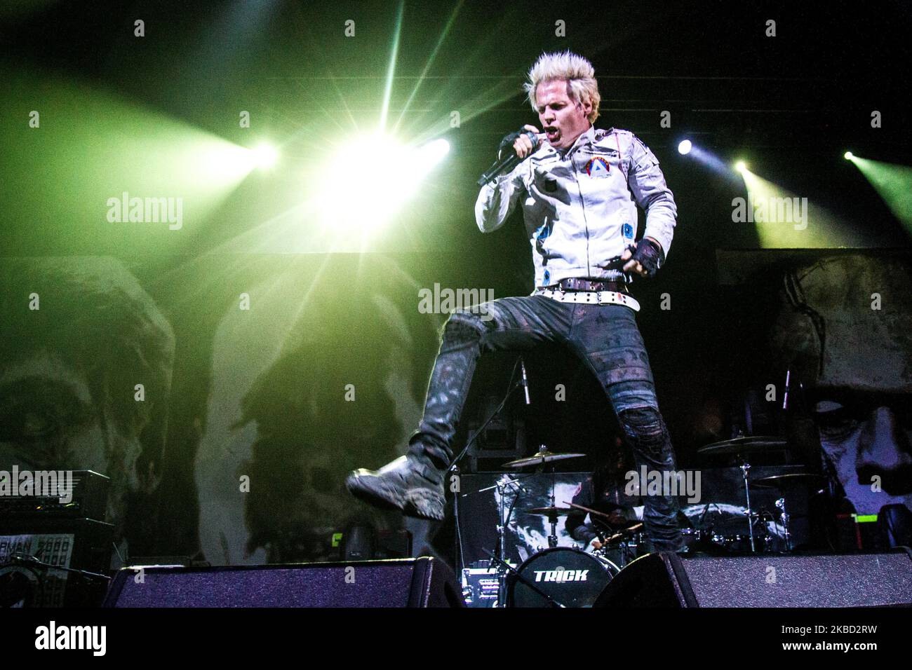 Spider one of Powerman 5000 performs live in Milano, Italy, on June 27 2014. Powerman 5000, which frontman Spider One is the younger brother of fellow metal musician Rob Zombie, is an American Industrial metal band formed in 1991. The group has released nine albums, gaining its highest level of commercial success with 1999's Tonight the Stars Revolt!, which reached number 29 on the Billboard 200 while spawning the singles When Worlds Collide and Nobody's Real (Photo by Mairo Cinquetti/NurPhoto) Stock Photo