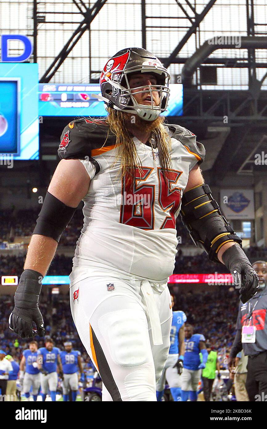 Tampa Bay Buccaneers offensive guard Alex Cappa (65) walks off the field at the end of the second quarter during an NFL football game against the Detroit Lions in Detroit, Michigan USA, on Sunday, December 15, 2019. (Photo by Amy Lemus/NurPhoto) Stock Photo