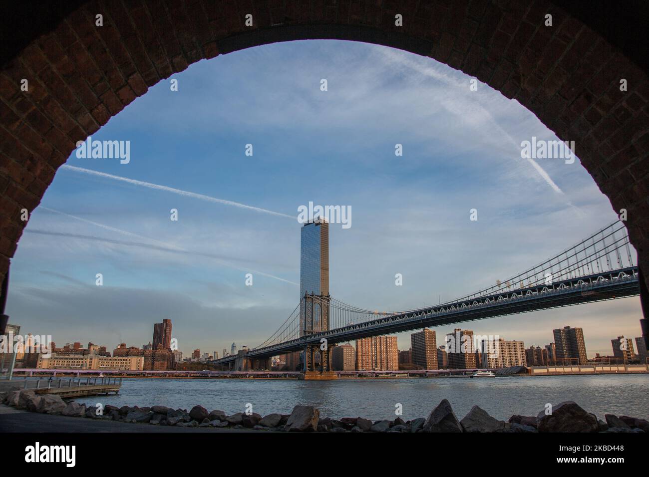 Early morning view of the iconic Manhattan Bridge from as seen from