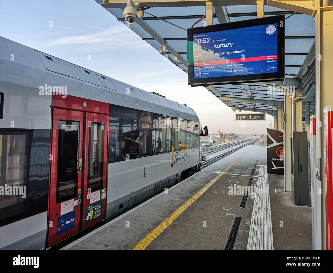 PESA train standing on a suburban fast train station Gdansk Airport is seen in Gdansk, Poland on 11 December 2019 (Photo by Michal Fludra/NurPhoto) Stock Photo