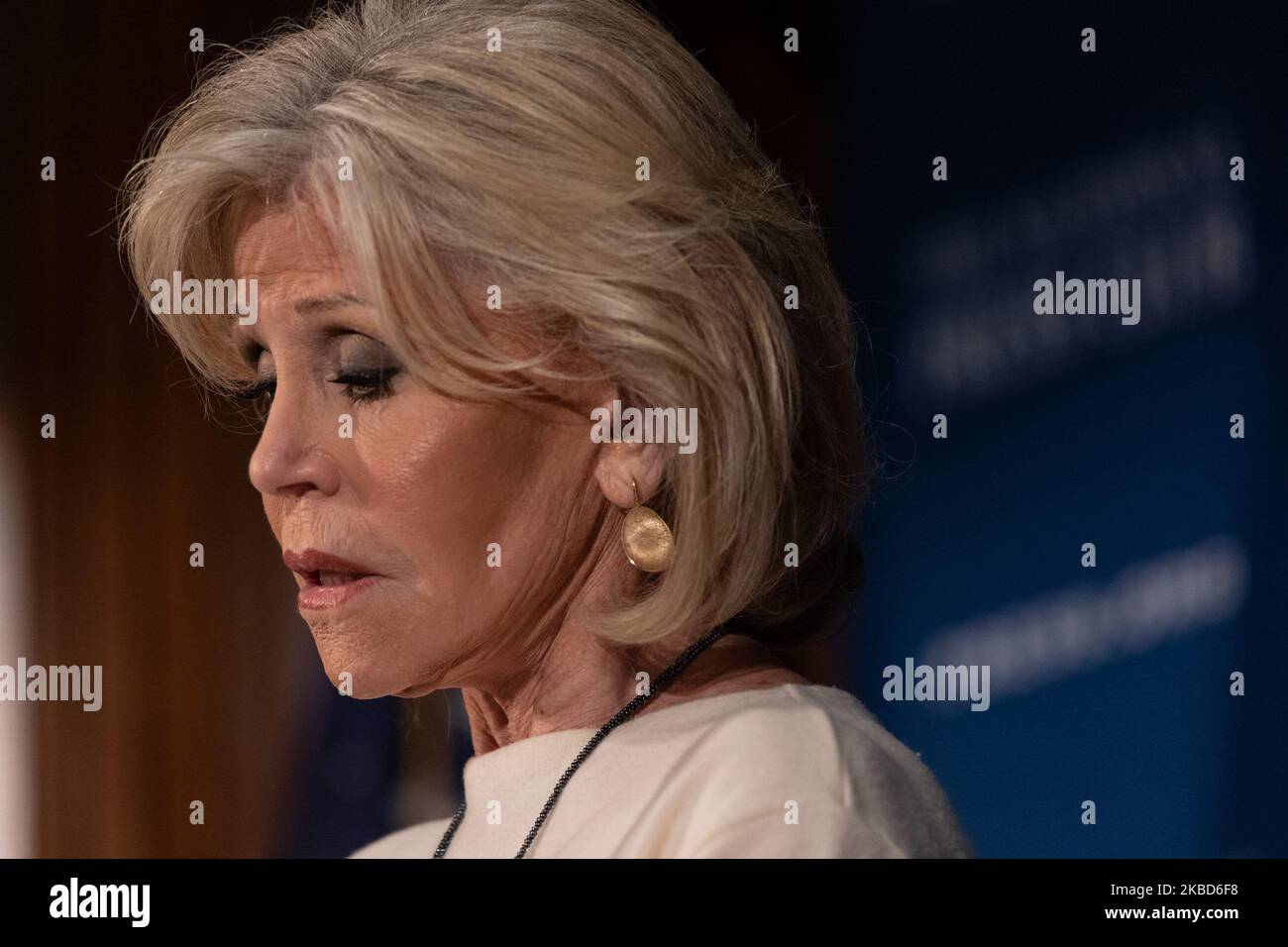 Actor and activist Jane Fonda speaks to attendees at the National Press Club Headliners Luncheon in Washington, D.C., on Tuesday, December 17, 2019. (Photo by Cheriss May/NurPhoto) Stock Photo