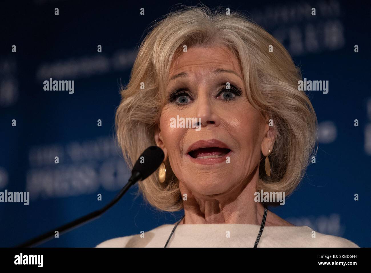 Actor and activist Jane Fonda speaks to attendees at the National Press Club Headliners Luncheon in Washington, D.C., on Tuesday, December 17, 2019. (Photo by Cheriss May/NurPhoto) Stock Photo
