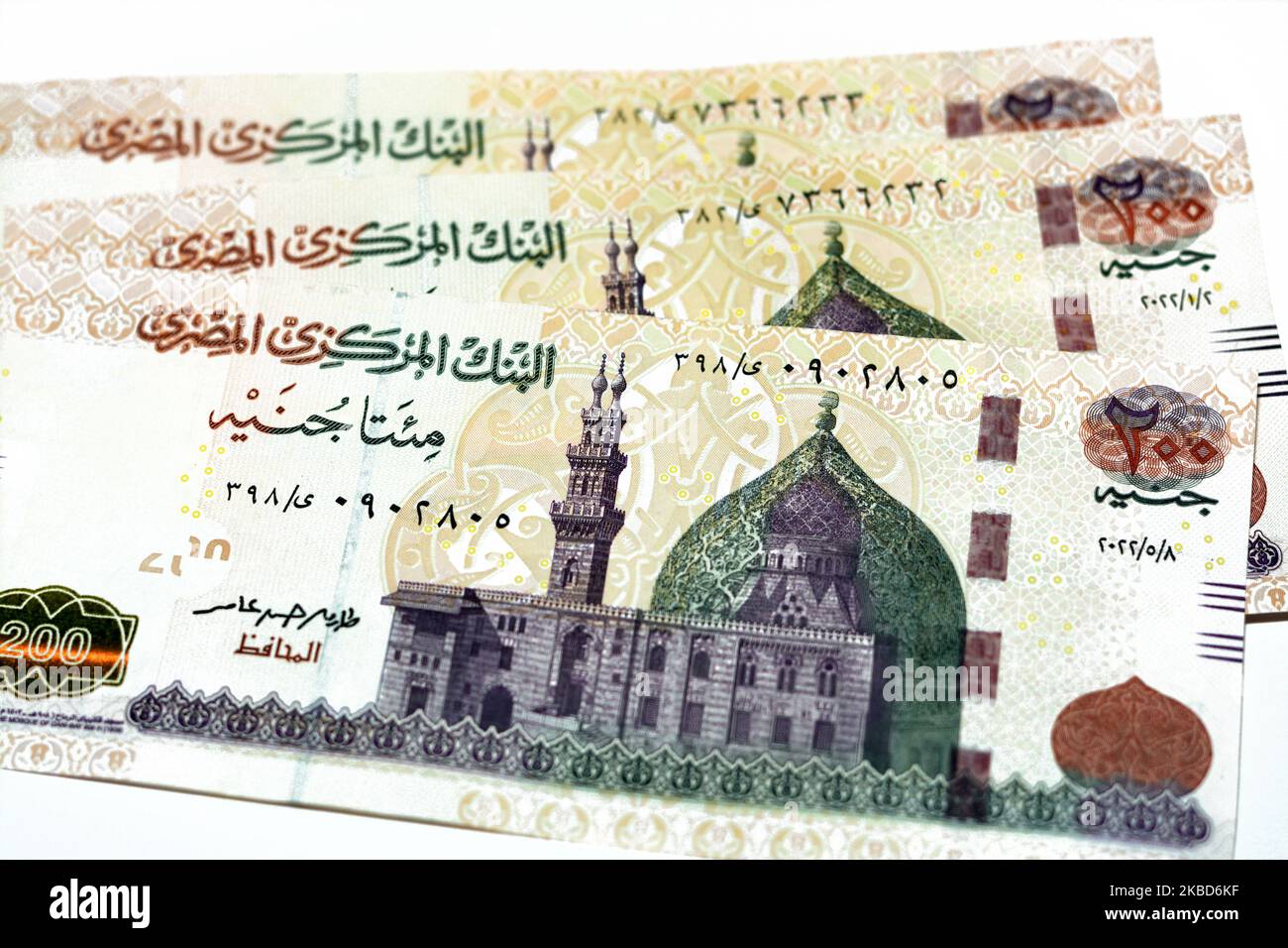 Obverse side of 200 LE EGP two hundred Egyptian pounds cash money ...