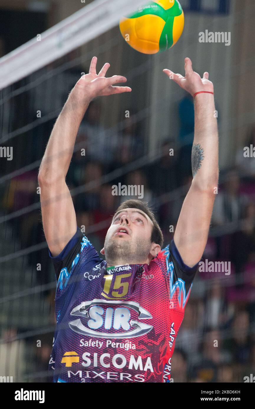 Luciano de Cecco (Perugia) during CEV Champions League Volley match between Verva Warszawa and Sir Sicoma Monini Perugia on 17 December 2019 in Warsaw, Poland. (Photo by Foto Olimpik/NurPhoto) Stock Photo