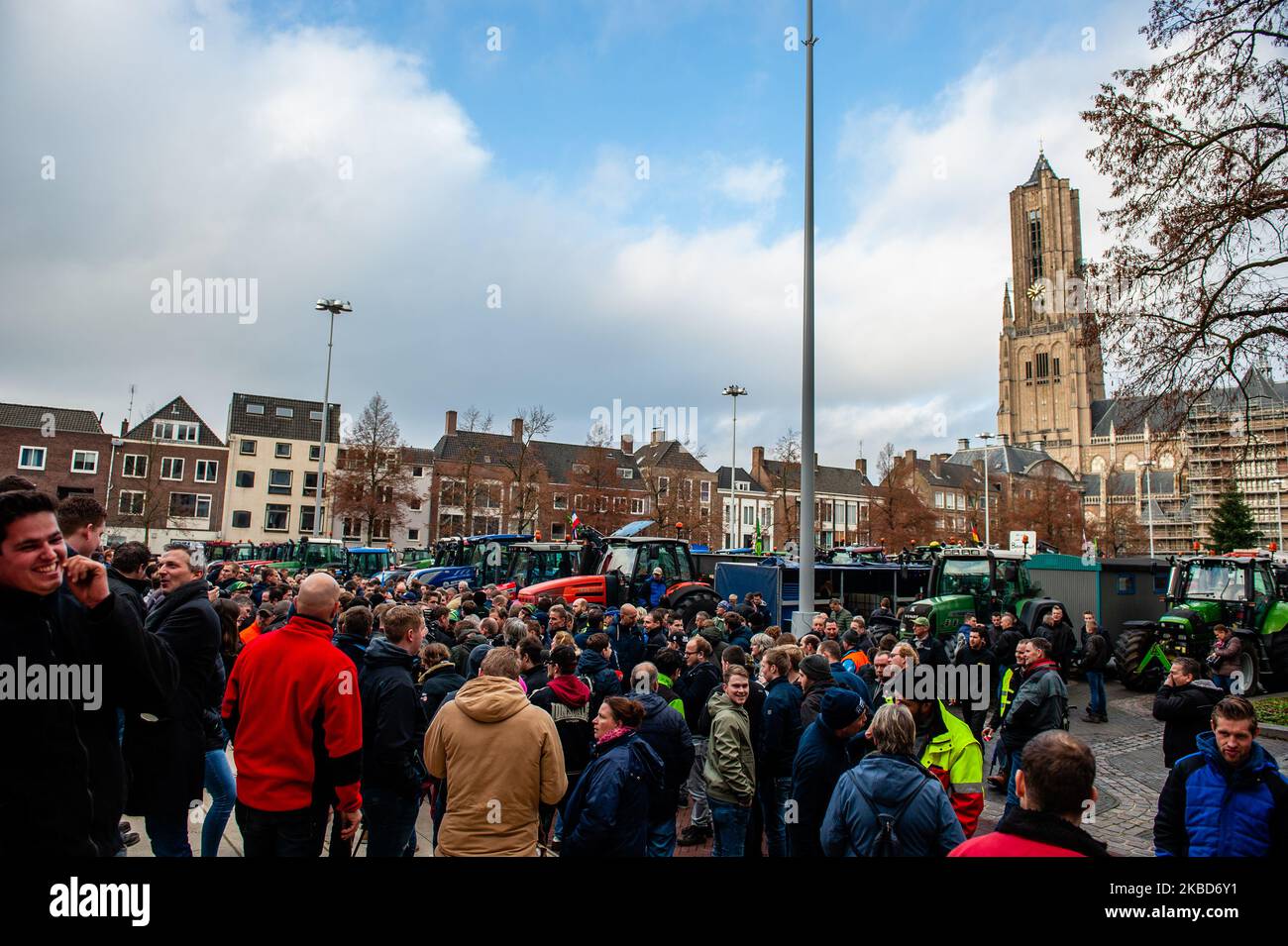 Hundreds of farmers are listening what is happening in the rest of the actions along the country, during one of the farmer protests that took place in Arnhem, on December 18th 2019. (Photo by Romy Arroyo Fernandez/NurPhoto) Stock Photo