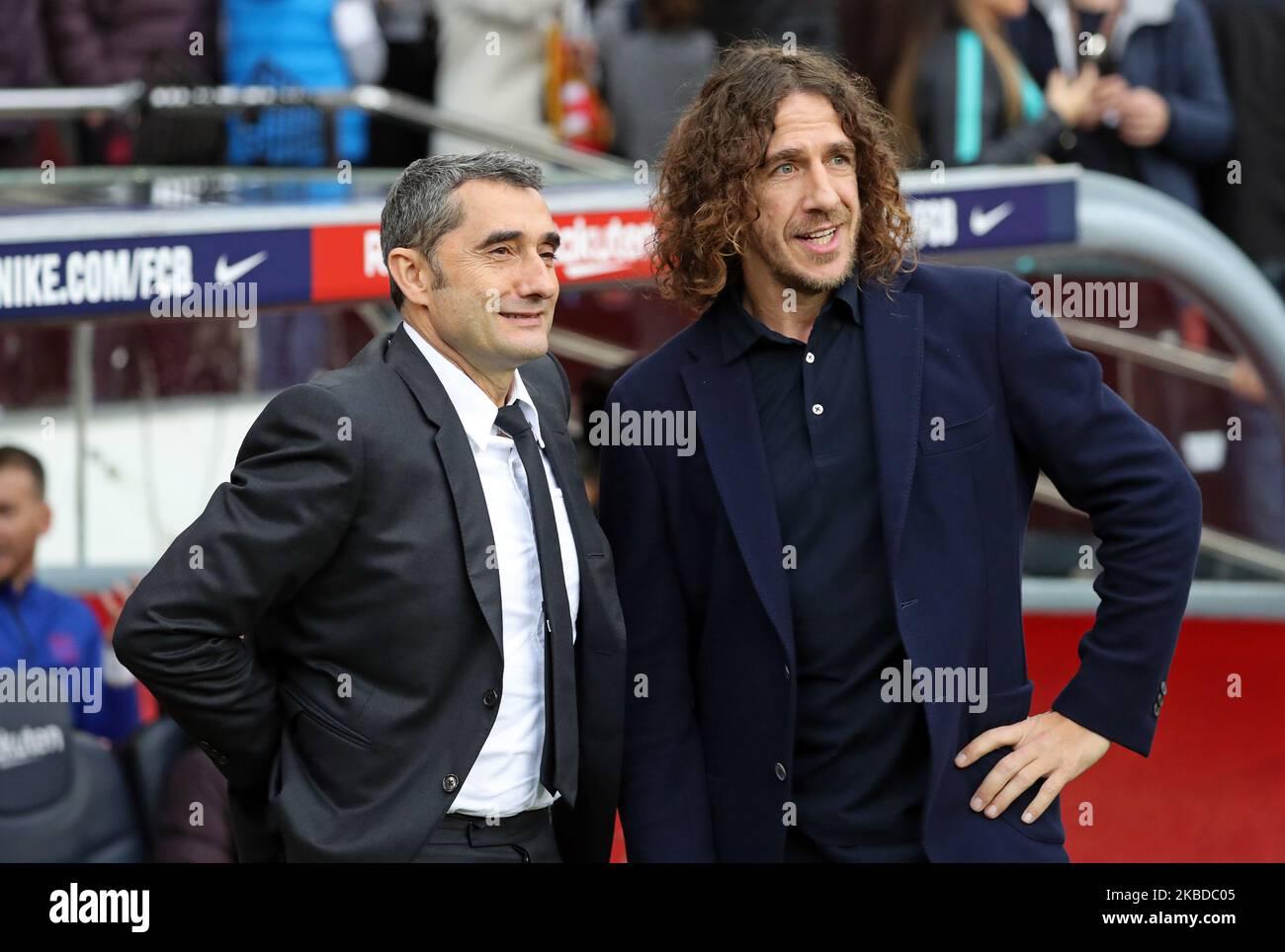 Ernesto Valverde and Carles Puyol during the match between FC Barcelona and Deportivo Alaves, corresponding to the week 18 of the Liga Santander, played at the Camp Nou Stadium, on 21th December 2019, in Barcelona, Spain. -- (Photo by Urbanandsport/NurPhoto) Stock Photo