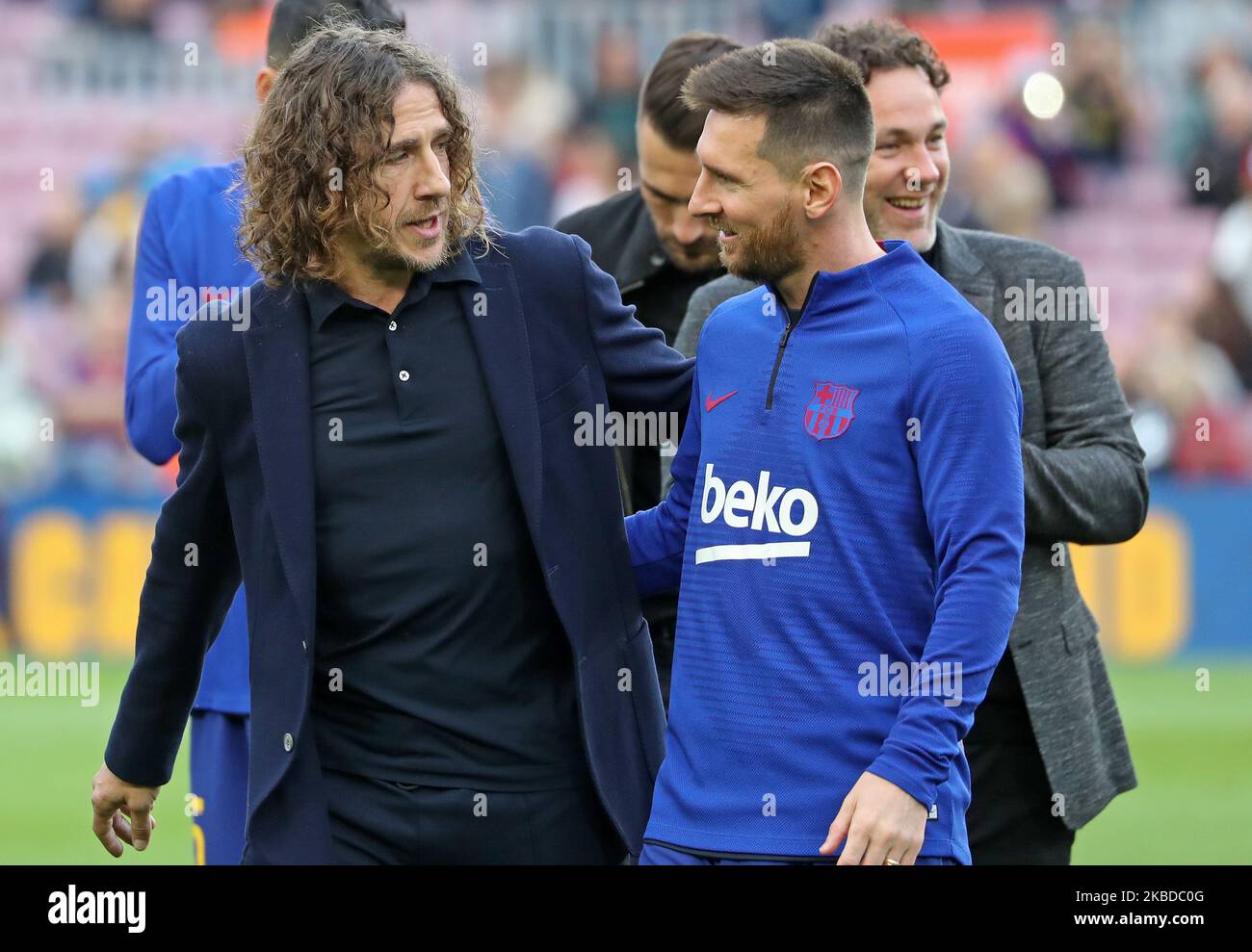Leo Messi and Carles Puyol during the match between FC Barcelona and Deportivo Alaves, corresponding to the week 18 of the Liga Santander, played at the Camp Nou Stadium, on 21th December 2019, in Barcelona, Spain. -- (Photo by Urbanandsport/NurPhoto) Stock Photo