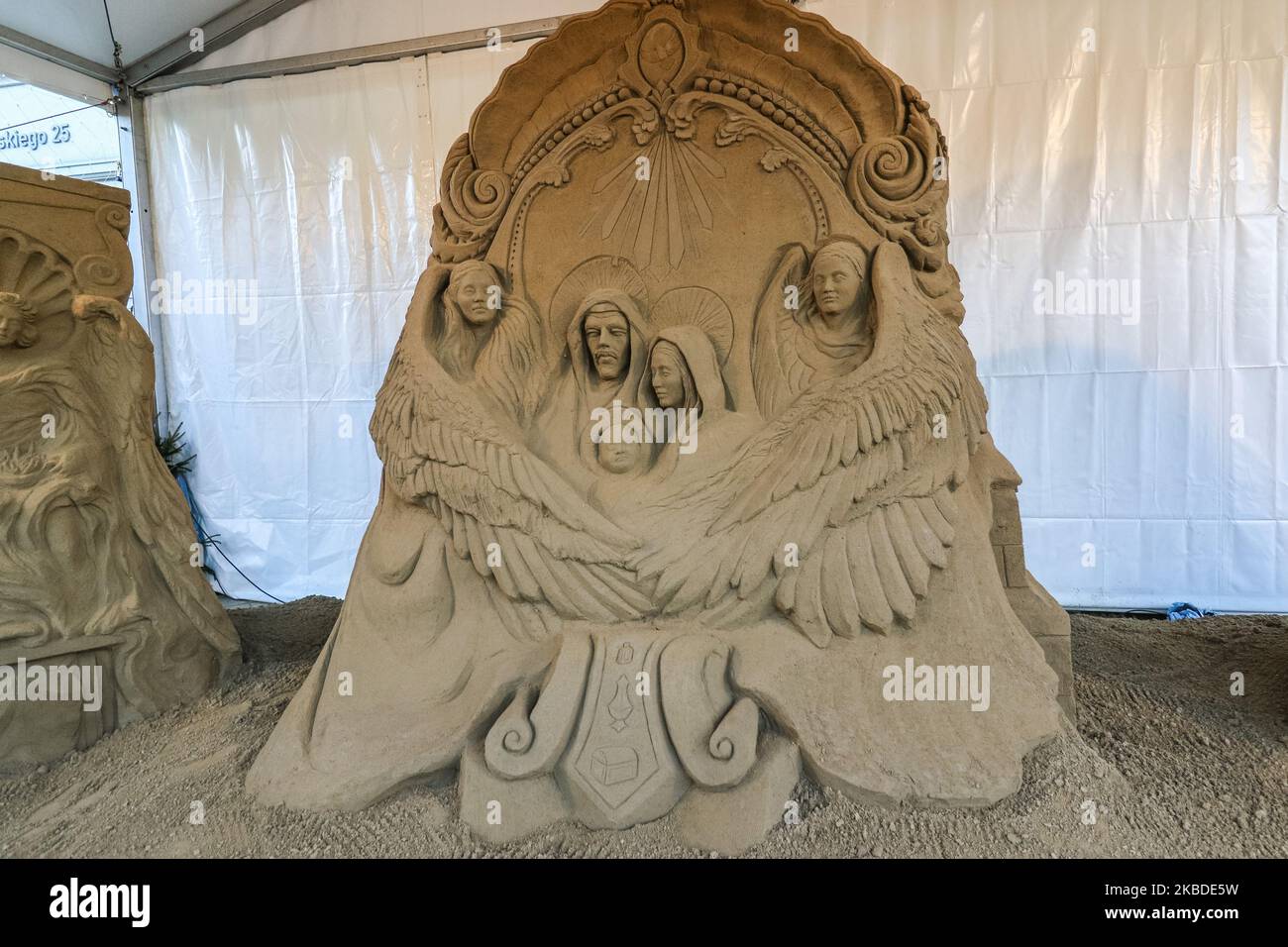 Nativity scene or Jesus' crib made of sand is seen in Gdansk, Poland on 24 December 2019