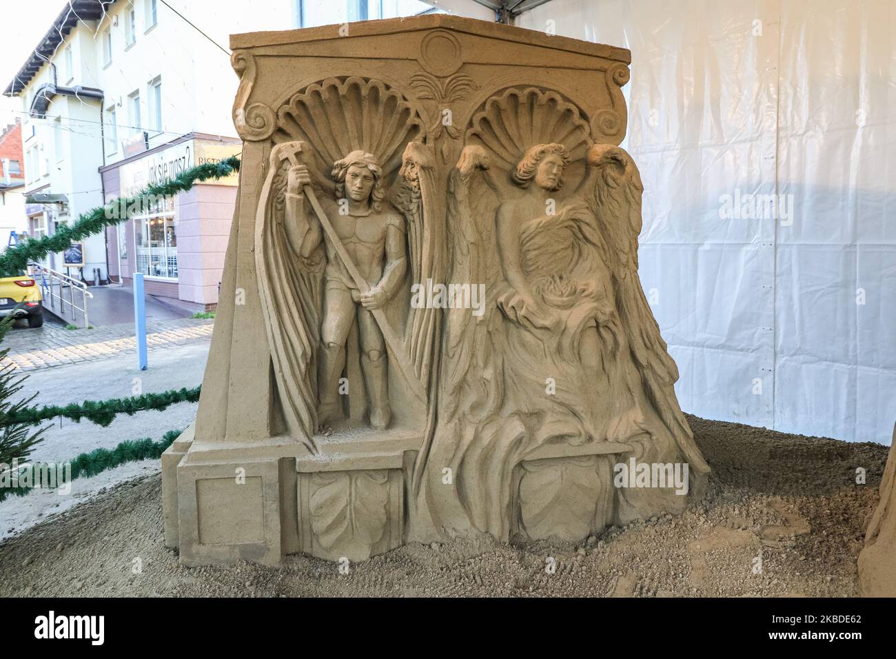 Nativity scene or Jesus' crib made of sand is seen in Gdansk, Poland on 24 December 2019