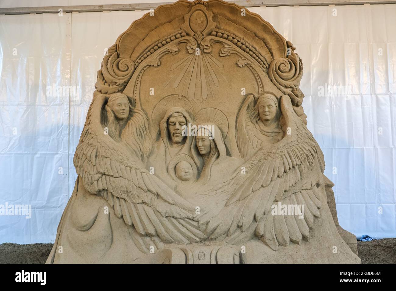 Nativity scene or Jesus' crib made of sand is seen in Gdansk, Poland on 24 December 2019