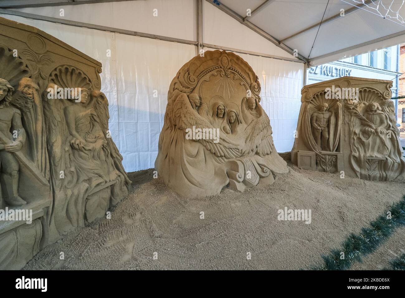 Nativity scene or Jesus' crib made of sand is seen in Gdansk, Poland on 24 December 2019