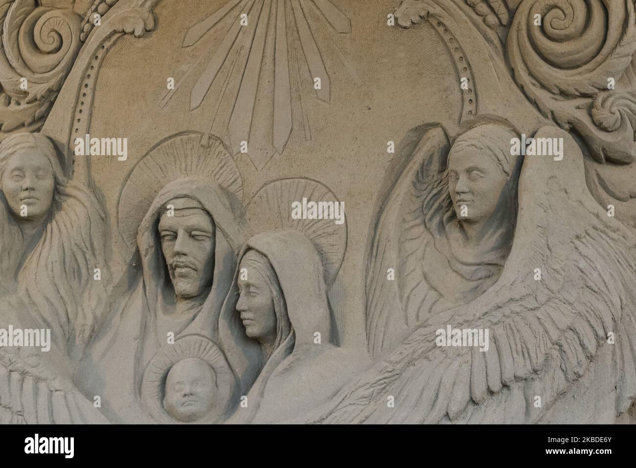 Nativity scene or Jesus' crib made of sand is seen in Gdansk, Poland on 24 December 2019