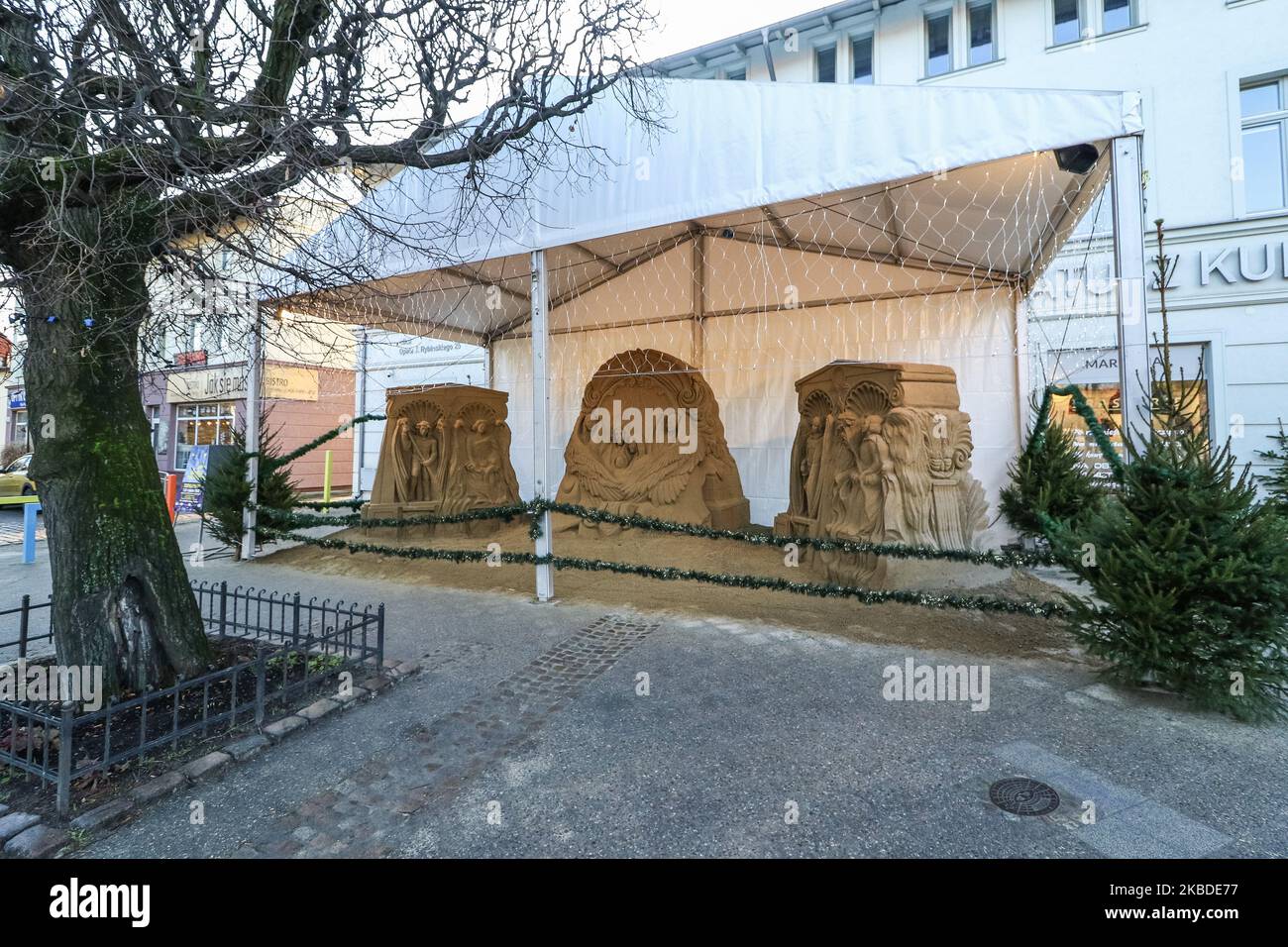 Nativity scene or Jesus' crib made of sand is seen in Gdansk, Poland on 24 December 2019
