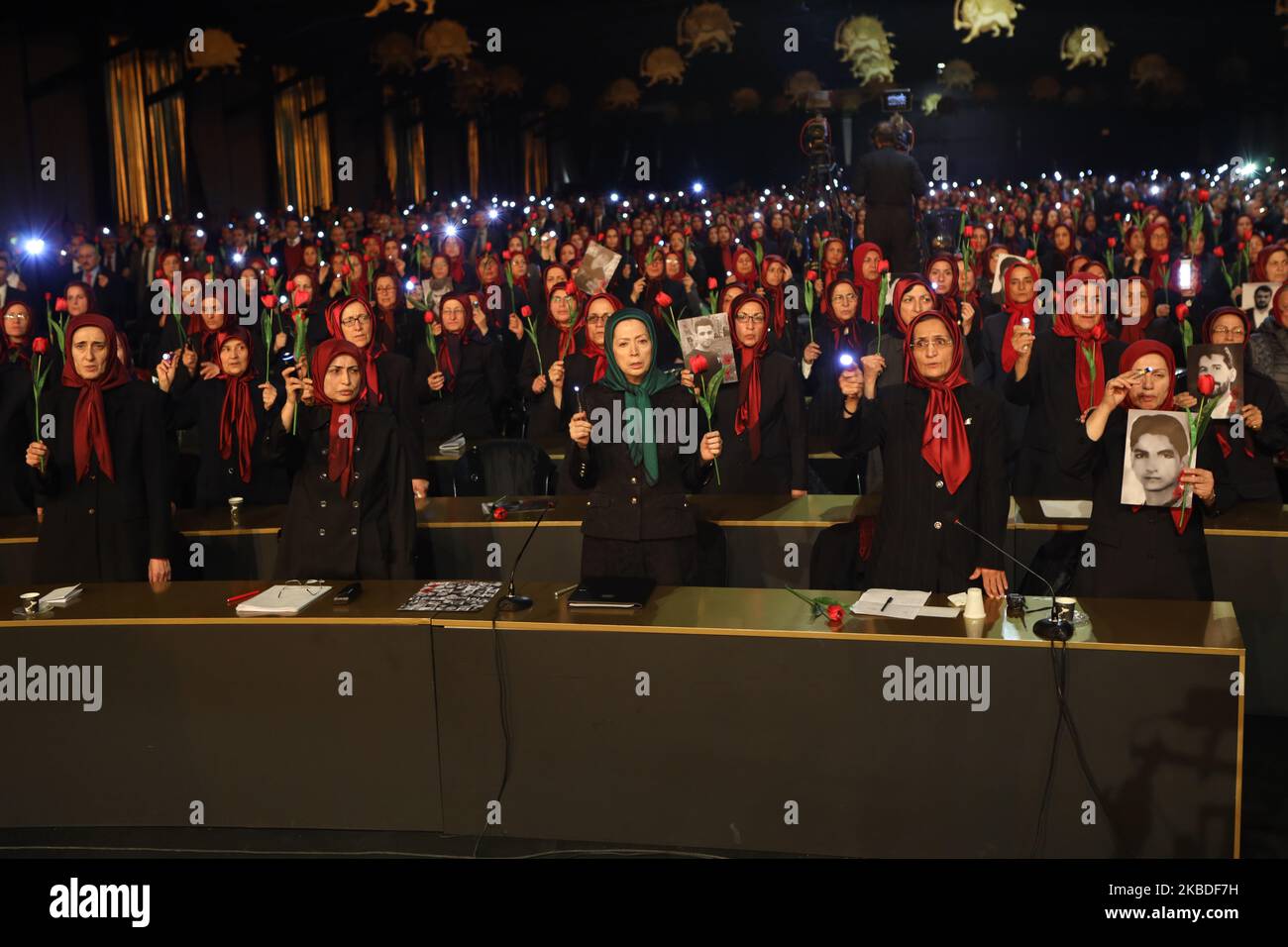 Thousands of members of the dissident Mujahedin-e Khalq (MEK) in a ceremony in Ashraf-3, Durres, Albania on December 19, 2019, to mark the 40-day commemoration of the 1,500 protesters killed during the November protests in Iran. (Photo by Siavosh Hosseini/NurPhoto) Stock Photo