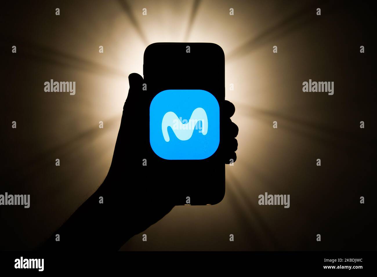 Movistar logo is seen displayed on a phone screen in this illustration photo taken in Krakow, Poland on December 27, 2019. (Photo by Jakub Porzycki/NurPhoto) Stock Photo