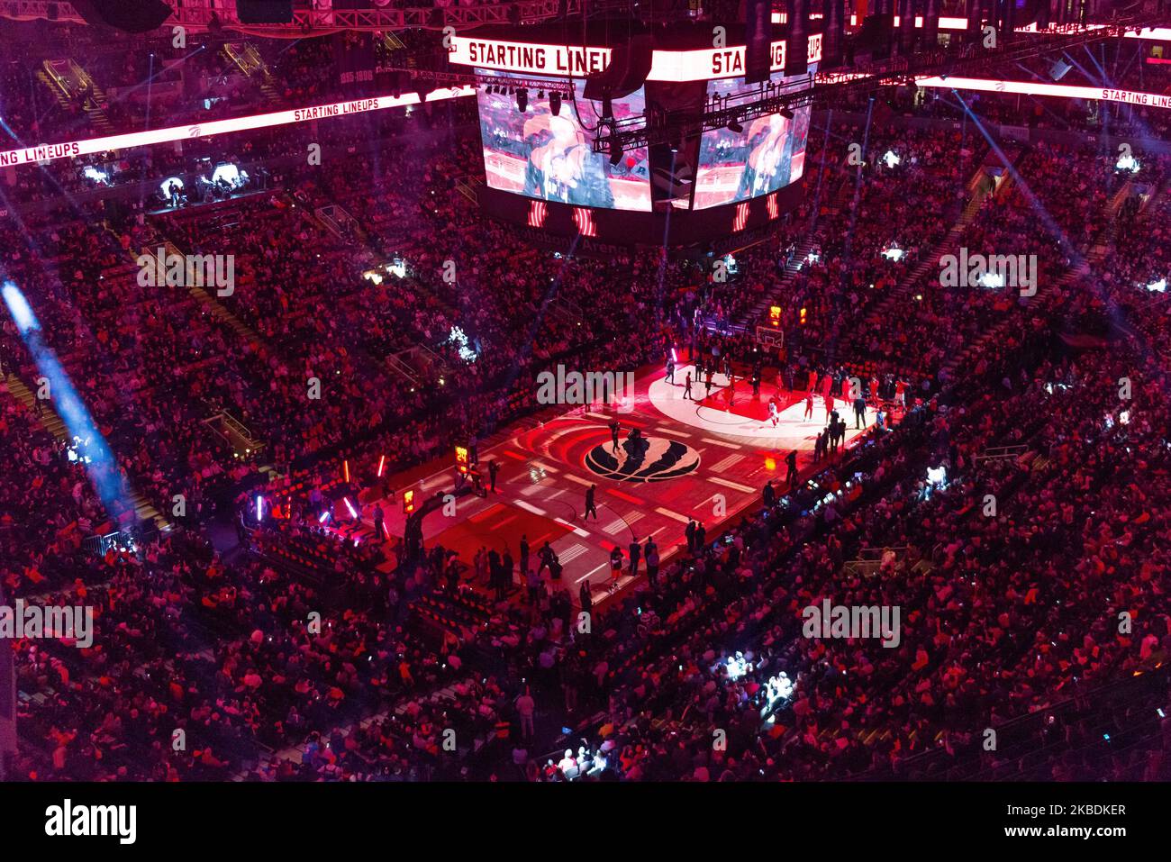 Top view at the ScotiaArena pitch before the Toronto Raptors vs Oklahoma City Thunder NBA regular season game at Scotiabank Arena on December 29, 2019, in Toronto, Canada (Oklahoma City Thunder won 98:97) (Photo by Anatoliy Cherkasov/NurPhoto) Stock Photo