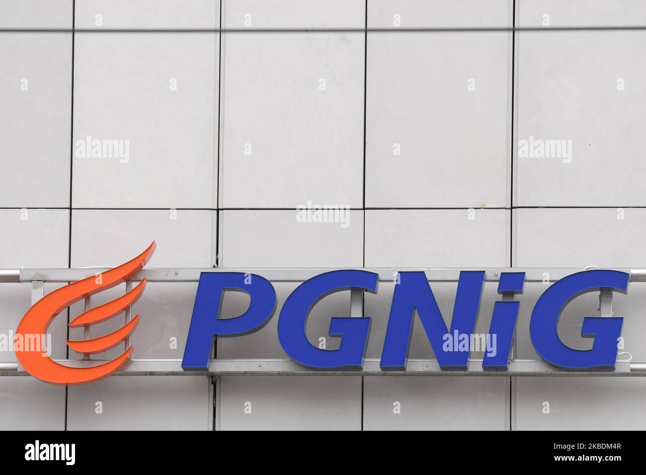 PGNiG (Polish Oil Mining and Gas Extraction) logo seen outside the Galeria Krakowska shoping mall. On Monday, December 17, 2019, in Krakow, Poland. (Photo by Artur Widak/NurPhoto) Stock Photo