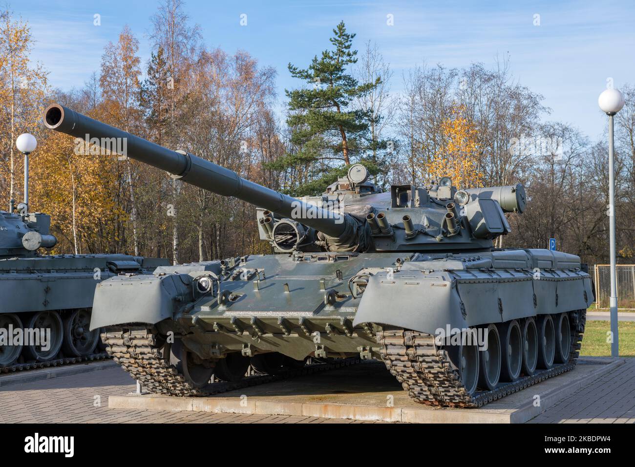 KIROVSK, RUSSIA - OCTOBER 24, 2022: Soviet tank T-80 in the museum of 'Breakthrough of the blockade of Leningrad' on a sunny October day Stock Photo