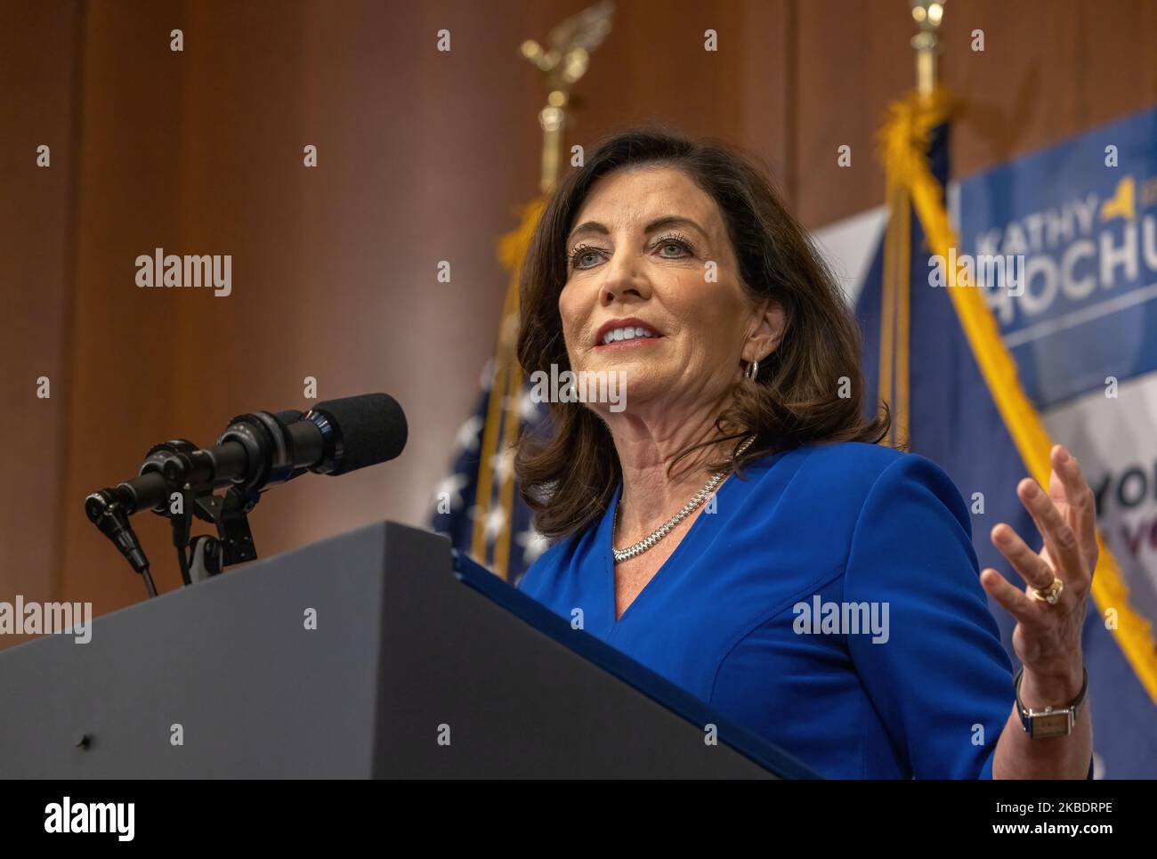 NEW YORK, N.Y. – November 3, 2022: New York Governor Kathy Hochul addresses a campaign rally at Barnard College in New York City. Stock Photo