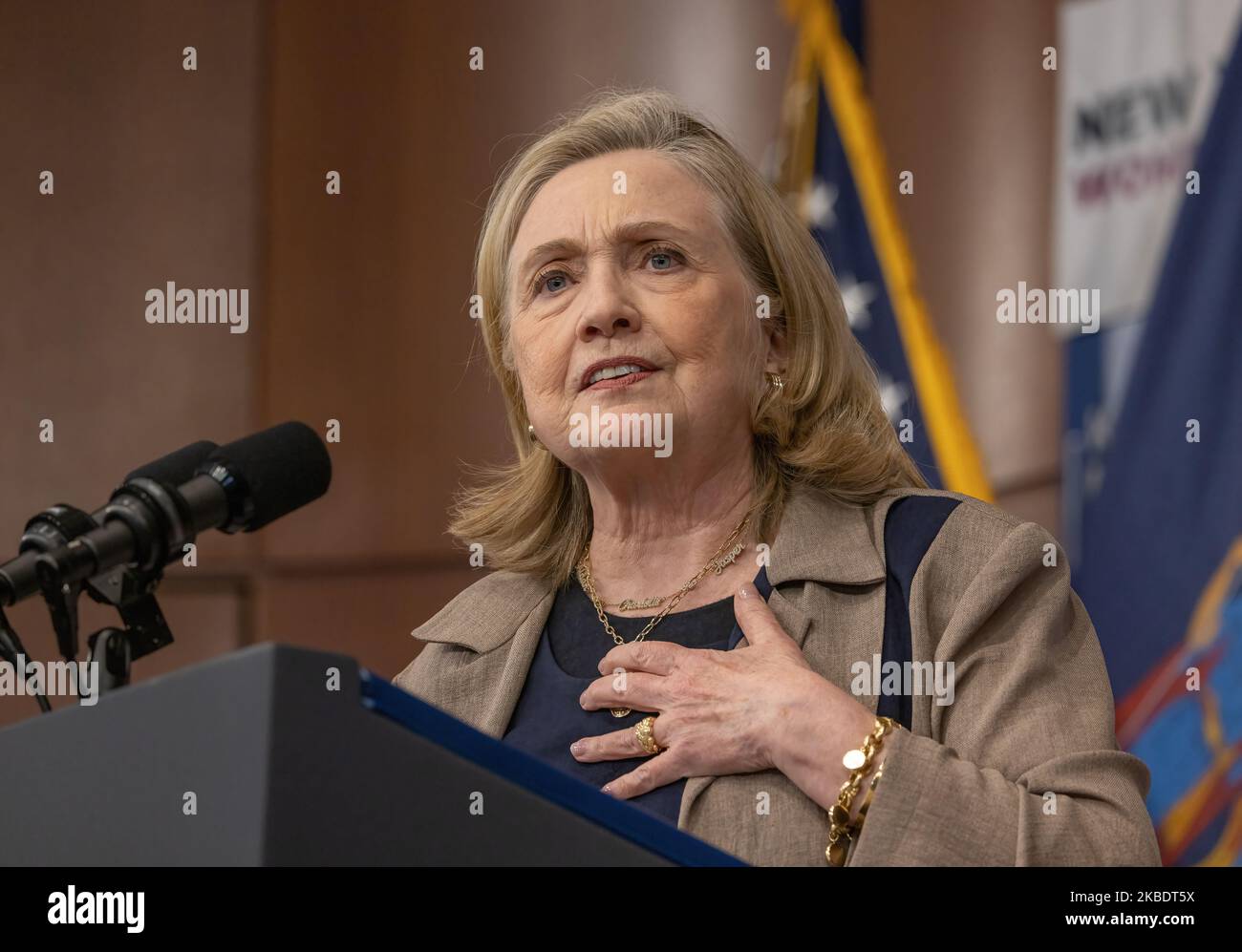 NEW YORK, N.Y. – November 3, 2022: Former Secretary of State Hillary Clinton addresses a campaign rally at Barnard College in New York City. Stock Photo
