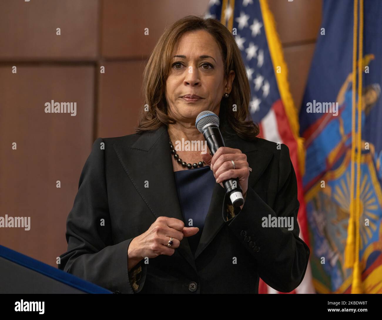NEW YORK, N.Y. – November 3, 2022: Vice President Kamala Harris addresses a campaign rally at Barnard College in New York City. Stock Photo