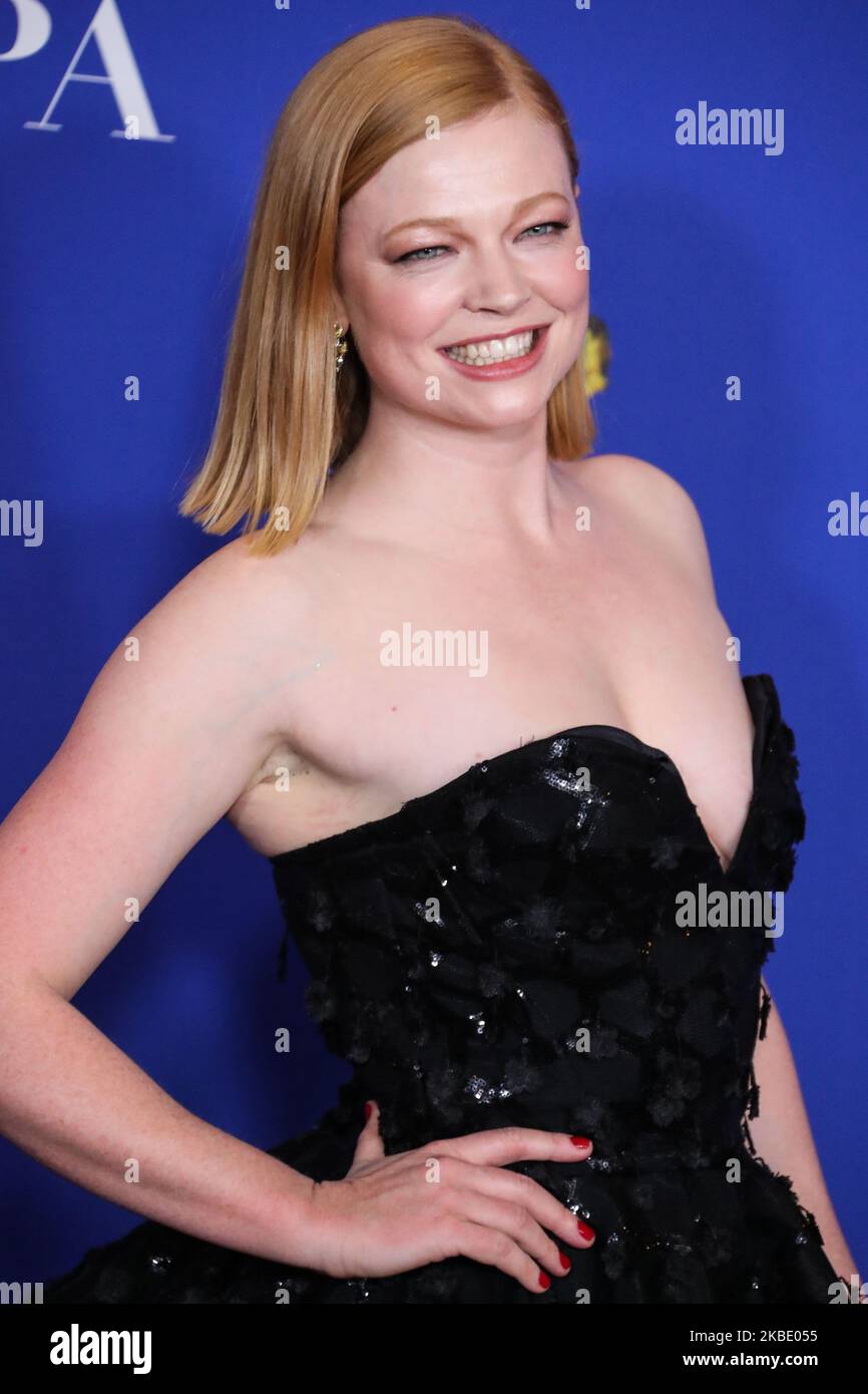 BEVERLY HILLS, LOS ANGELES, CALIFORNIA, USA - JANUARY 05: Actress Sarah Snook wearing a Christian Siriano dress poses in the press room at the 77th Annual Golden Globe Awards held at The Beverly Hilton Hotel on January 5, 2020 in Beverly Hills, Los Angeles, California, United States. (Photo by Xavier Collin/Image Press Agency/NurPhoto) Stock Photo