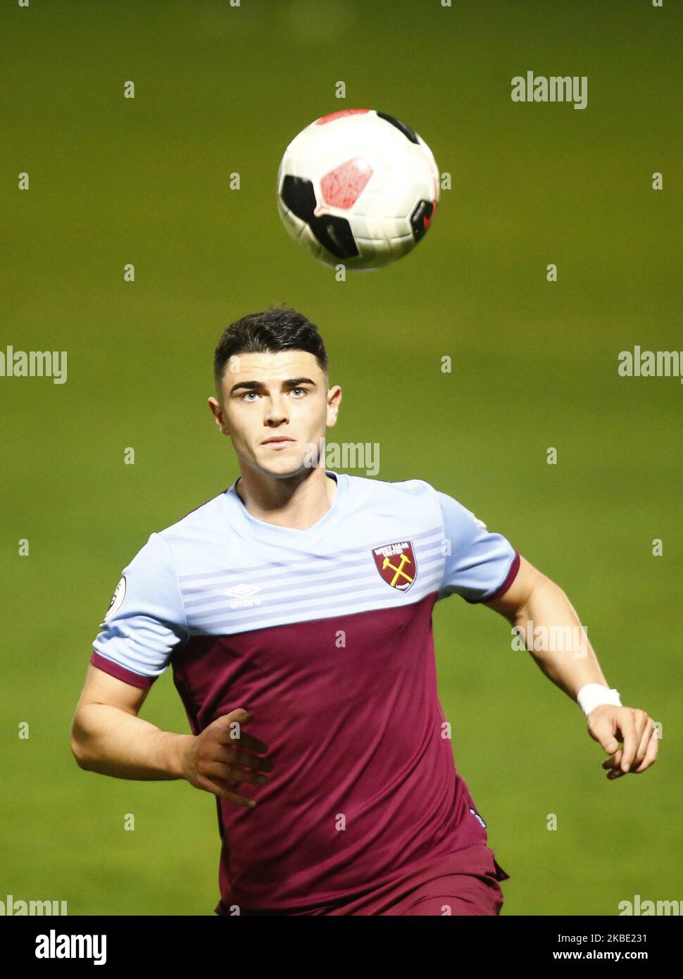 Joe Powell of West Ham United in action during Premier League 2 match between West Ham United and Manchester United at The Chigwell Construction Stadium in Dagenham, England on January 06, 2020 (Photo by Action Foto Sport/NurPhoto) Stock Photo