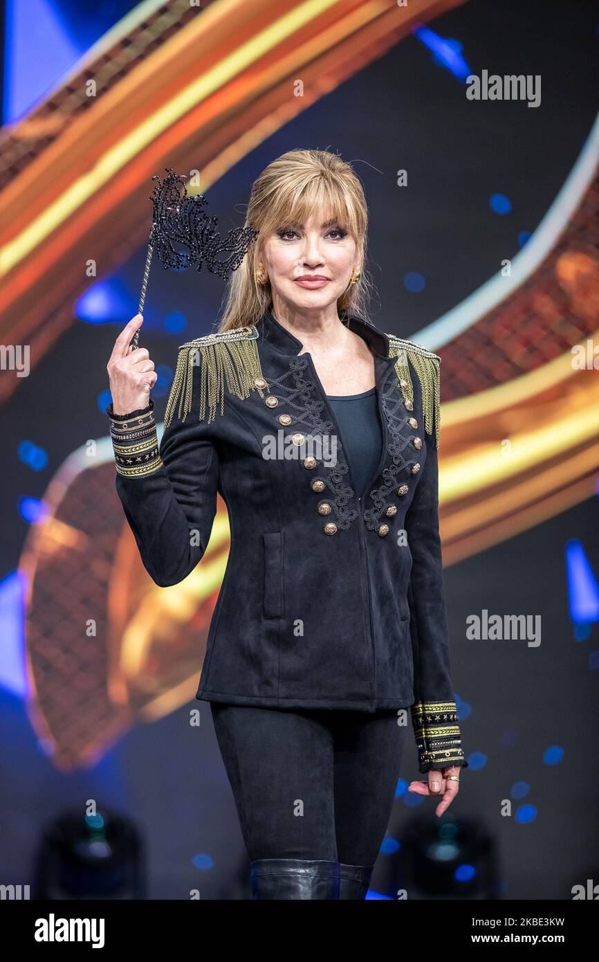 Milly Carlucci attends the presentation of the new television show 'The masked singer', in Milan, Italy, on January 8, 2020. (Photo by Mauro Fagiani/NurPhoto) Stock Photo