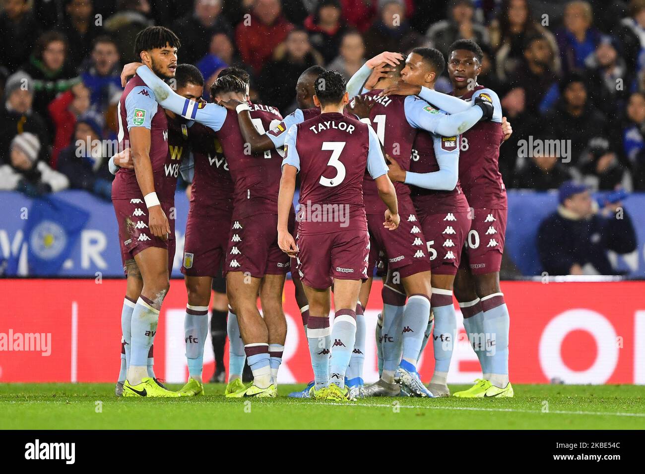 Aston Villa players celebrates after Frederic Guilbert scored a goal during the Carabao Cup Semi Final 1st Leg between Leicester City and Aston Villa at the King Power Stadium, Leicester on Wednesday 8th January 2020. (Photo by Jon Hobley/MI News/NurPhoto) Stock Photo