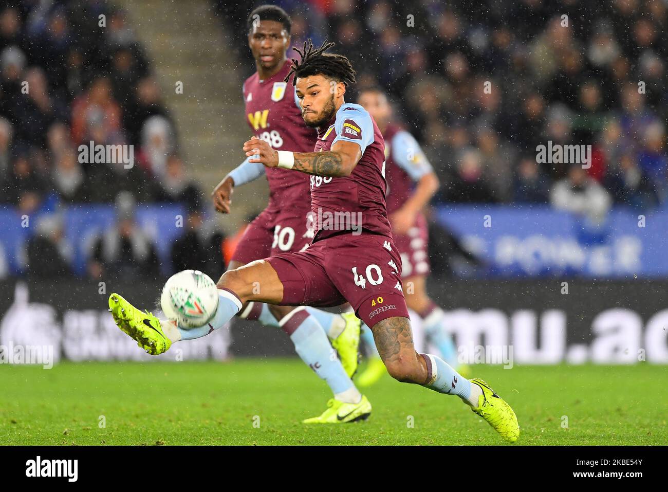 Tyrone Mings (40) of Aston Villa clears the ball during the Carabao Cup Semi Final 1st Leg between Leicester City and Aston Villa at the King Power Stadium, Leicester on Wednesday 8th January 2020. (Photo by Jon Hobley/MI News/NurPhoto) Stock Photo