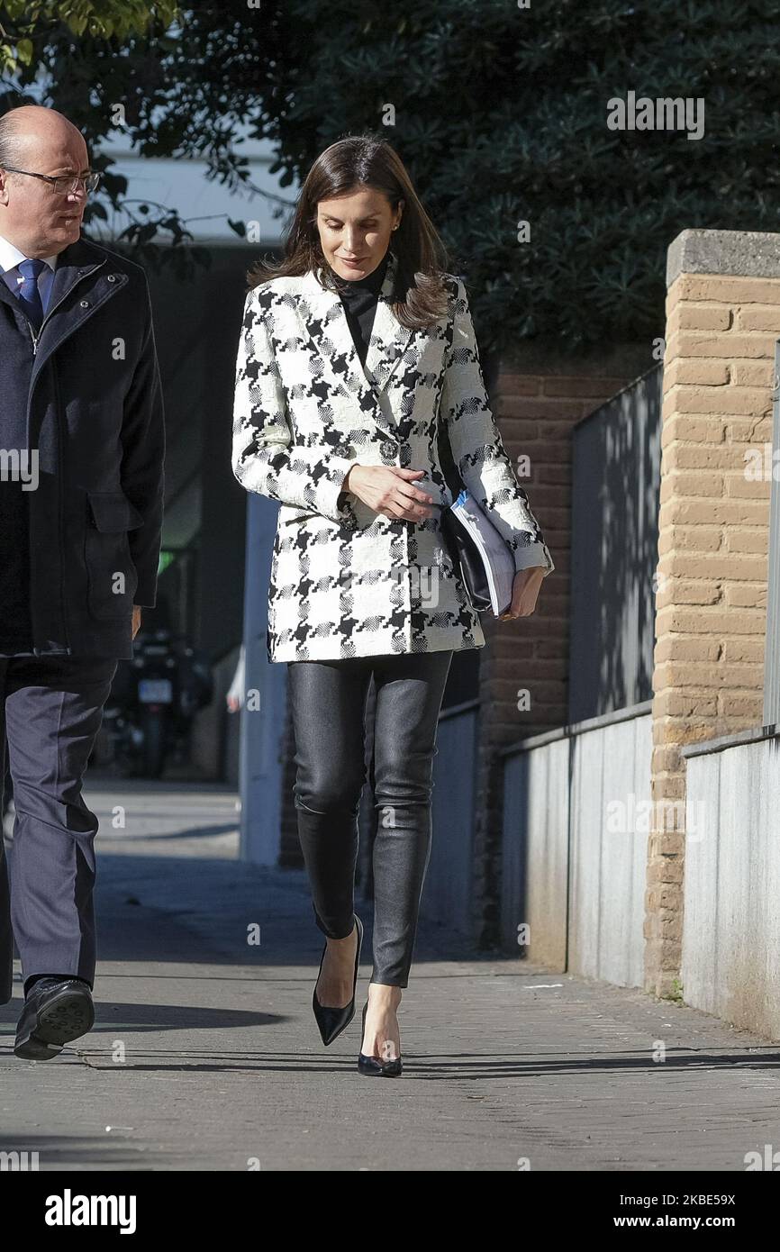 Queen Letizia of Spain arrives for a meeting to FEDER (Spanish Federation for Rare Diseases) headquarters on January 09, 2020 in Madrid, Spain. (Photo by Oscar Gonzalez/NurPhoto) Stock Photo