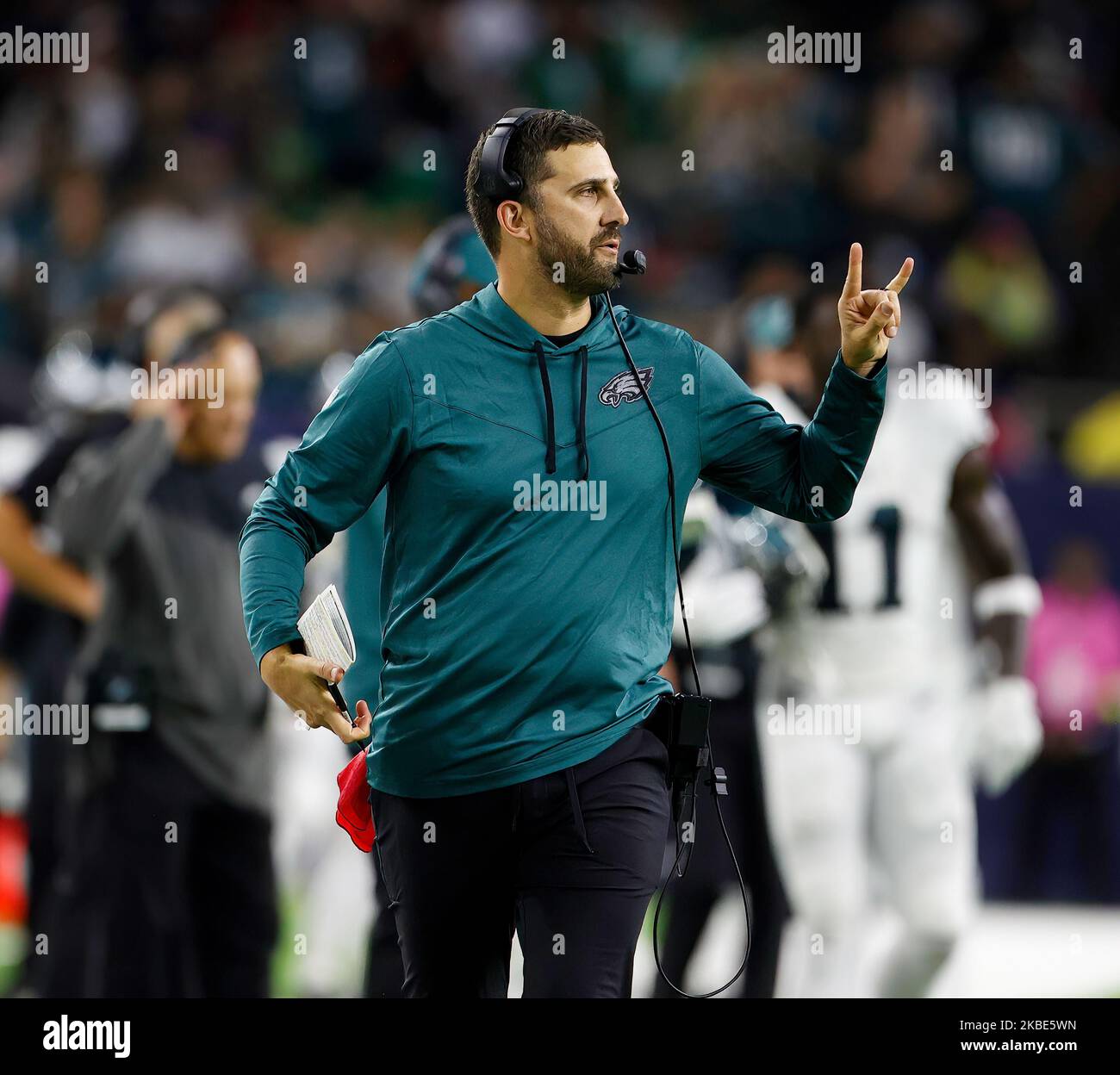 November 3, 2022 Philadelphia Eagles head coach Nick Sirianni signals
