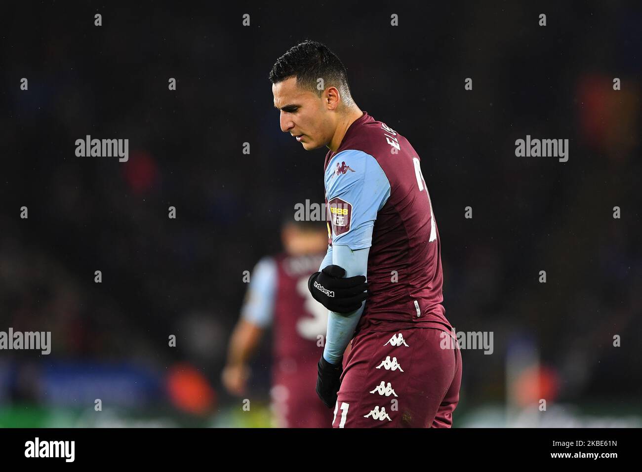 Anwar El Ghazi (21) of Aston Villa holds his arm after suffering a knock during the Carabao Cup Semi Final 1st Leg between Leicester City and Aston Villa at the King Power Stadium, Leicester on Wednesday 8th January 2020. (Photo by Jon Hobley/MI News/NurPhoto) Stock Photo